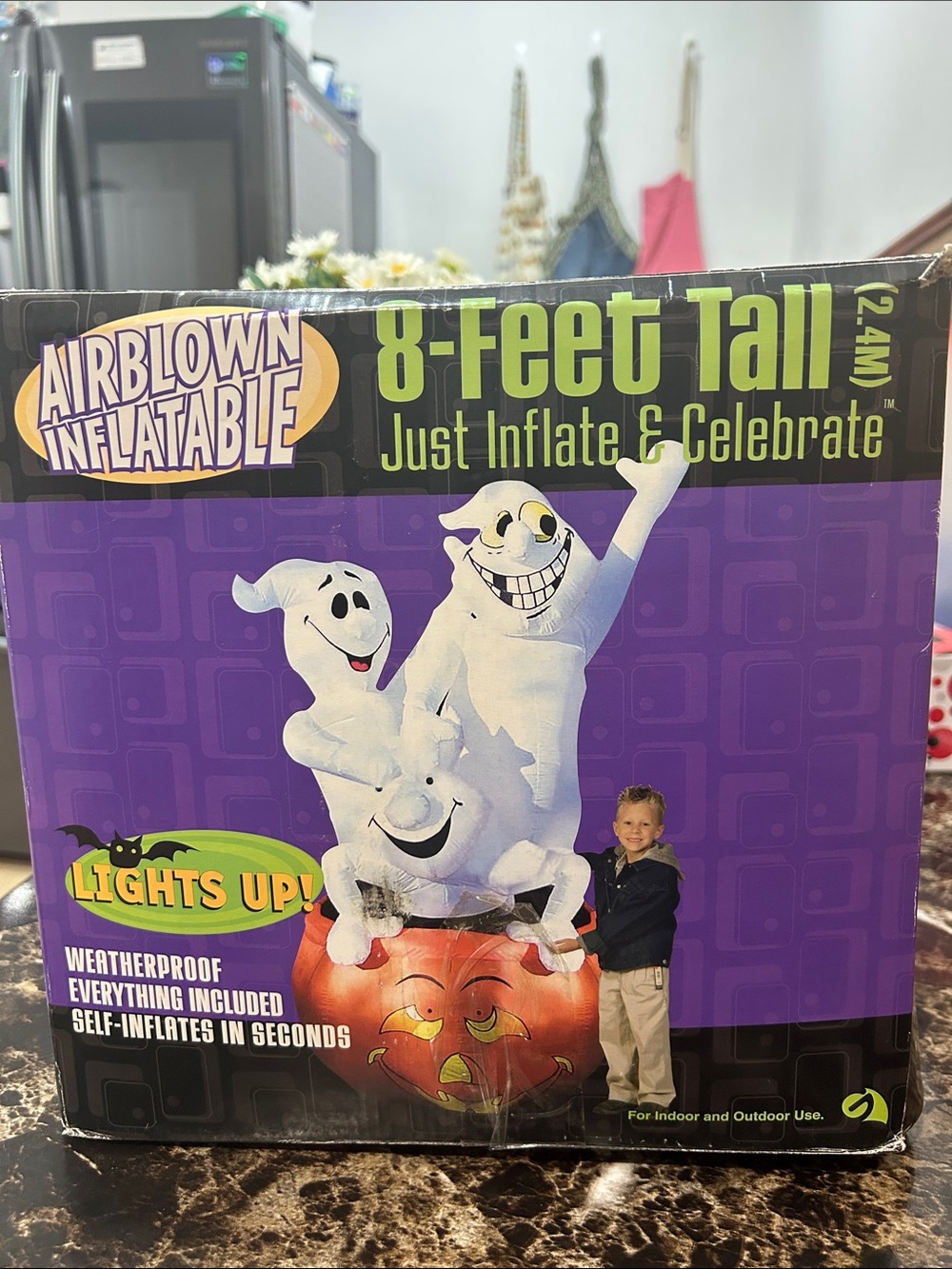 2004 VintageGemmy White Ghosts on Orange Pumpkin Inflatable Halloween Decoration